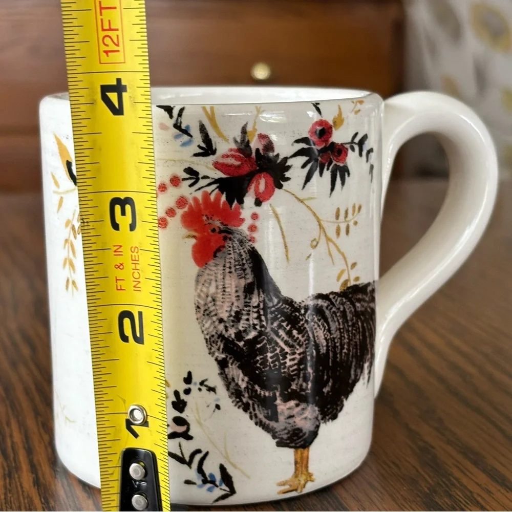 Floral Rooster Mug - White and Black